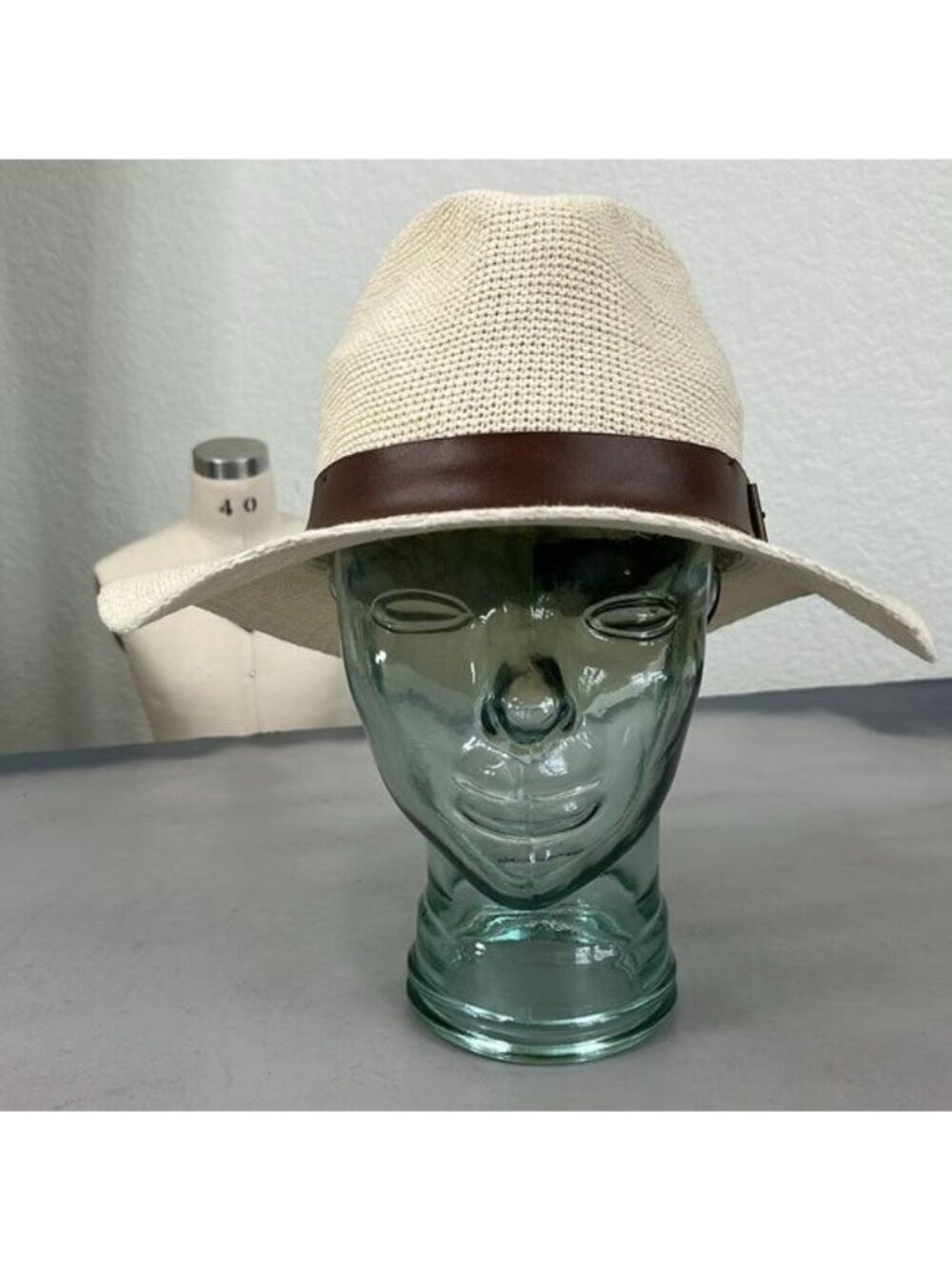 Goorin Bros Cream Woven Hat Leather Band